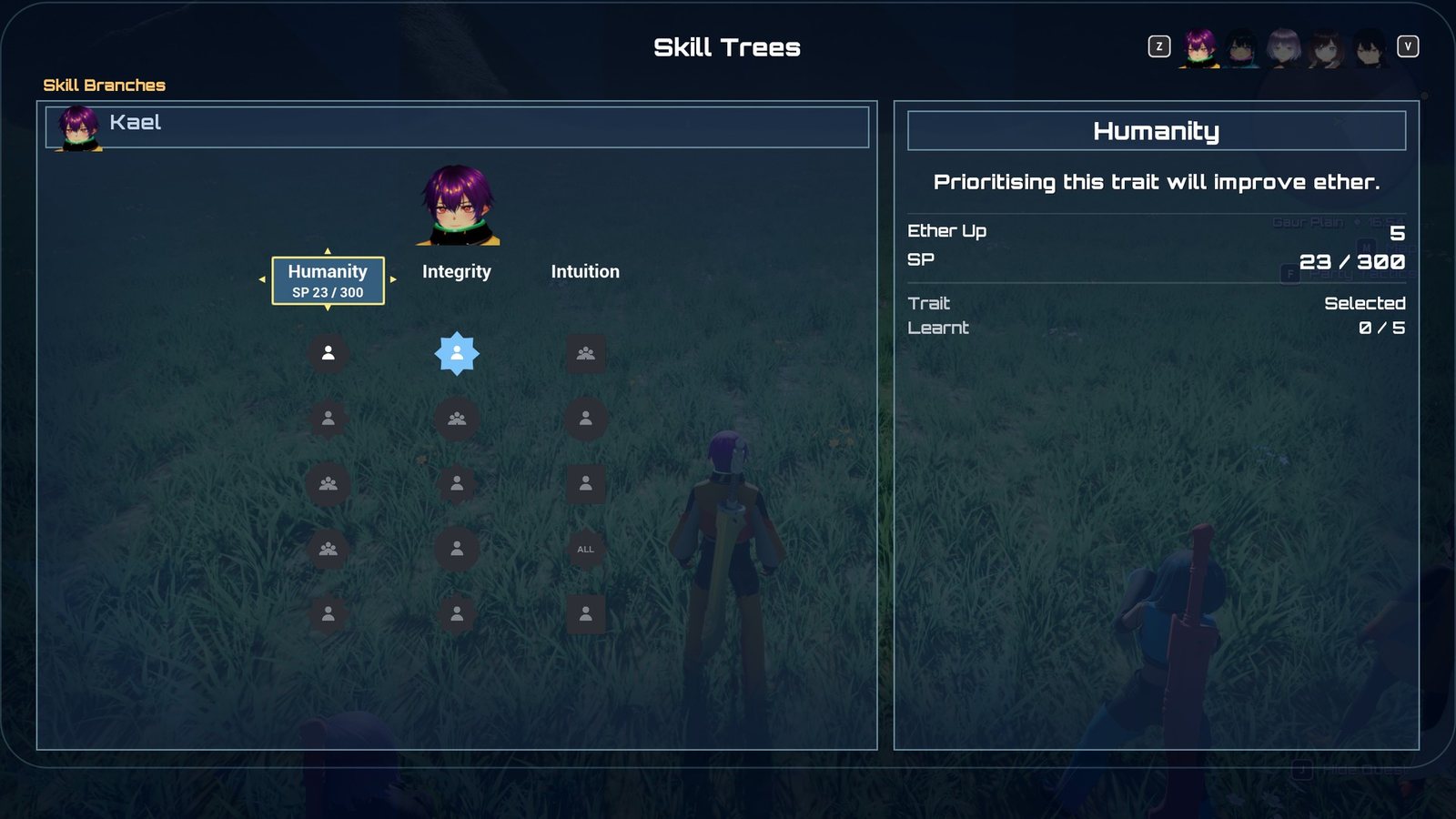 A character's skill trees.